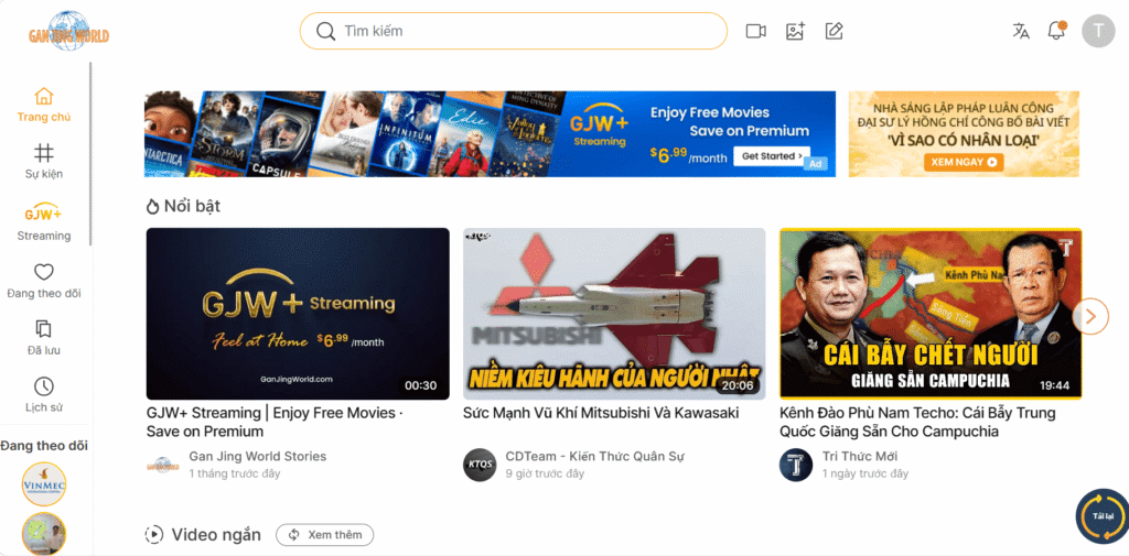 Review mạng xã hội Gan Jing World (GJW) 5 Trang chủ Gan Jing World